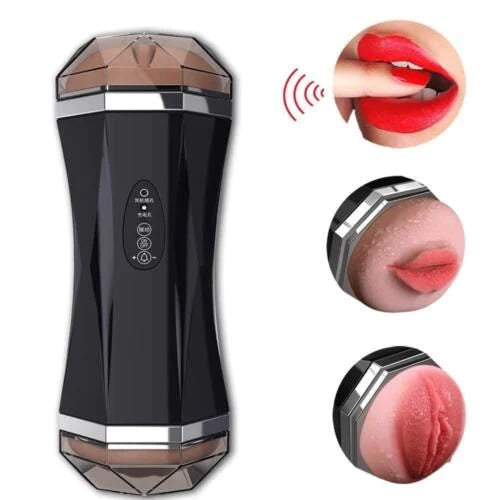 Realistic Vagina and Mouth 2 in 1 Vibrating Plus Voice with Suction Cup Male penis massager