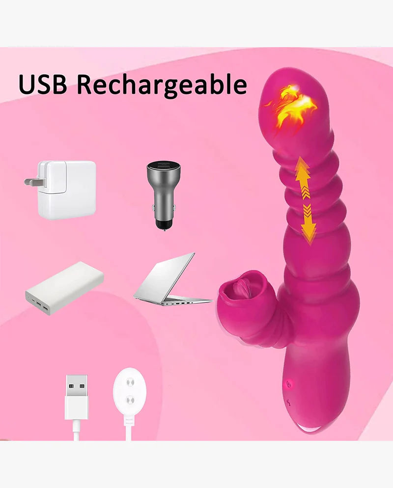 Rabbit Vibrator for Clitoris & G-spot with Silicone Tongue